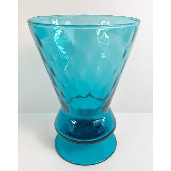 Empoli Art Glass Pedestal Vase Blue Optic 7inch Italy Hand Blown MCM Vintage - Picture 3 of 5